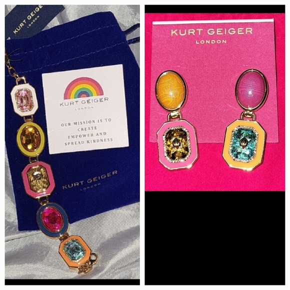 Kurt Geiger Colorful Gemstone Jewelry Set Bracelet And Mix Matched Earrings BNWT - Picture 1 of 5